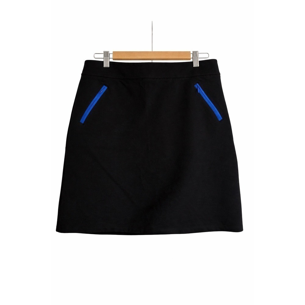 Talbots Black Ponte Mini Skirt Size 6 Blue Zip Pockets Mod Preppy Stretch